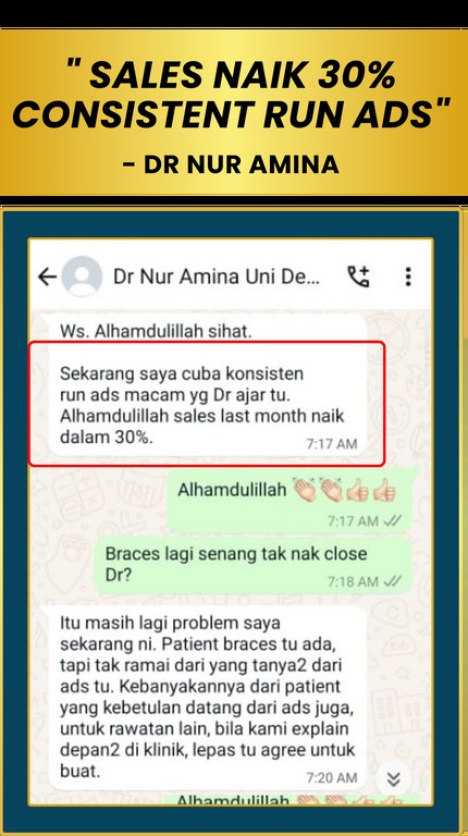 Tangkapan perbualan WhatsApp daripada Dr Nur Amina: Sales naik 30%